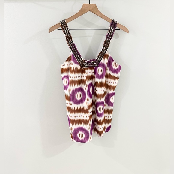 Trina Turk Bead Detail Geo Tank Purple Size Medium - Picture 1 of 5